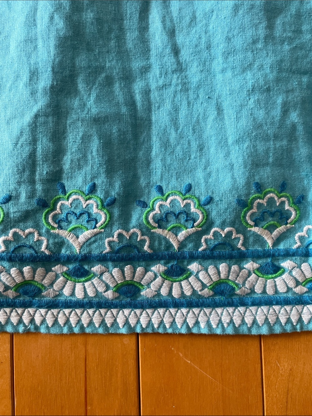 M-L  Cozy Turquoise Sleeveless Embroidered V-Neck Mini Dress - Picture 8 of 10